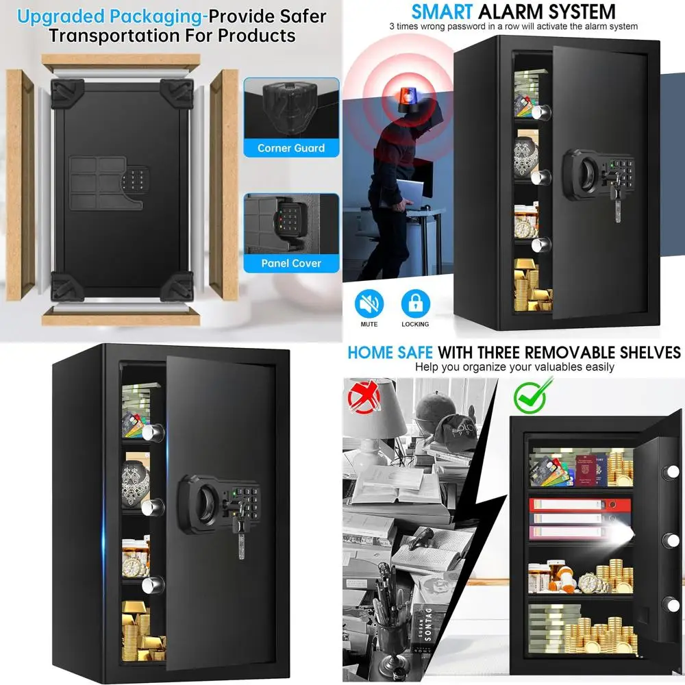 

Программируемый цифровой сейф с клавиатурой, запасными ключами, съемной полкой, защитой от взлома, водонепроницаемый и огнестойкий, для домашней безопасности