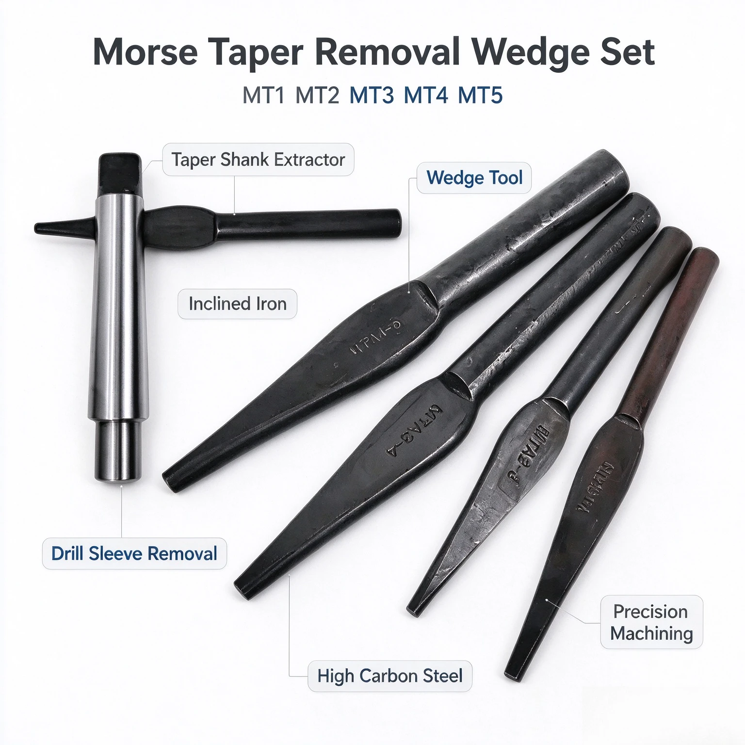 Morse Taper Drill Shank Removal Wedge Set, MT1 MT2 MT3 MT4 MT5, Taper Shank Extractor Inclined Iron for Morse Taper Sleeve