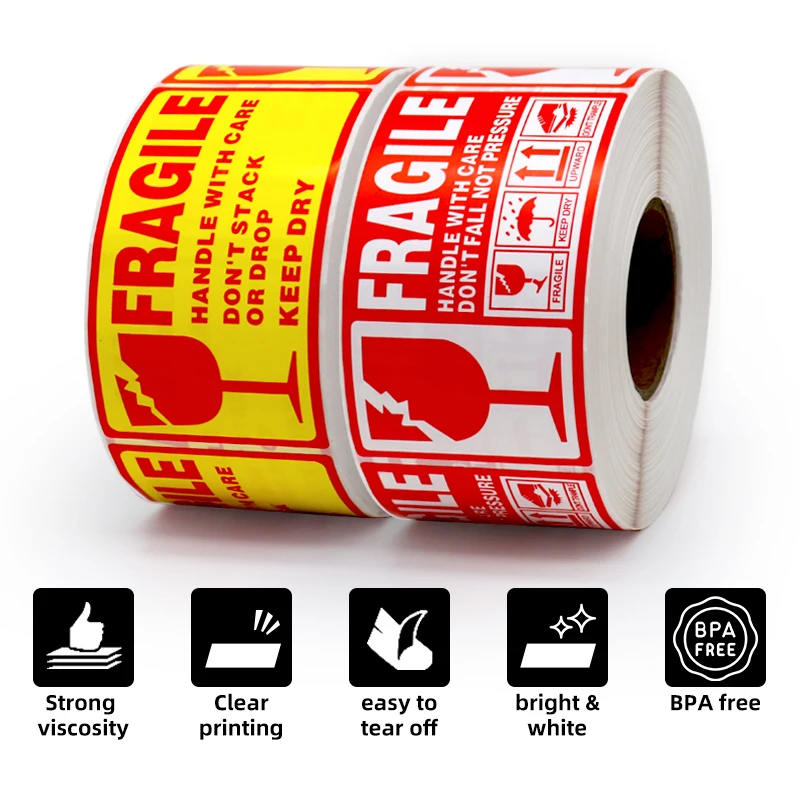 สติกเกอร์แบบเปราะบาง 500 ชิ้น ขนาด 90x50 มิลลิเมตร กันน้ำและทนต่อการฉีกขาด ป้ายเตือน 1.97*3.54 ซม. ใช้งานด้วยความระมัดระวัง