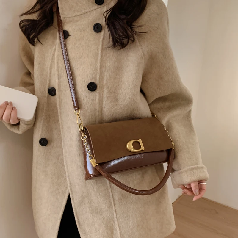 حقيبة شتوية عصرية للسيدات من جلد الغزال تحت الإبط مع غطاء قلاب تصميم أنيق للسيدات حقيبة كتف كروس محفظة نسائية بقلاب