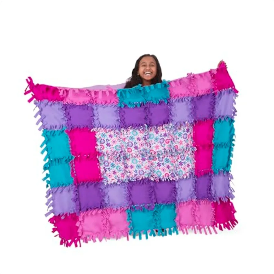 Created by Me Flower Fleece Quilt NoSew Craft Kit 48 carrés 4 pieds x 5 pieds