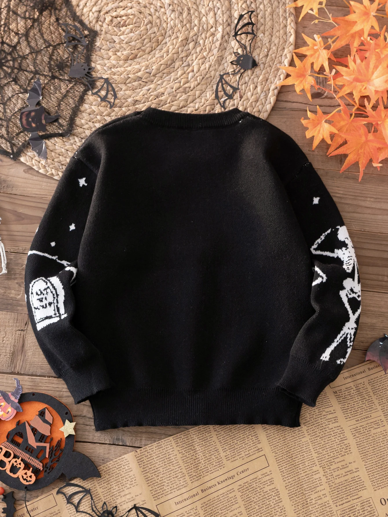 Boys' Halloween Skeleton Skeleton Sweater Knitted Hoodie Suitable for Festivals Spring, Autumn, Winter