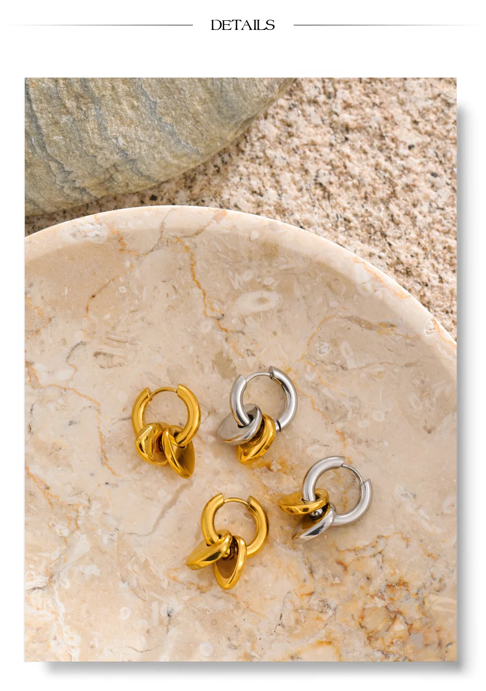 Yhpup Tägliche Doppel-Herz-Tropfen-Creolen aus Edelstahl für Damen, vielseitig, trendig, charmant, wasserdicht, Schmuck, Geschenk 2026 – Detail 7