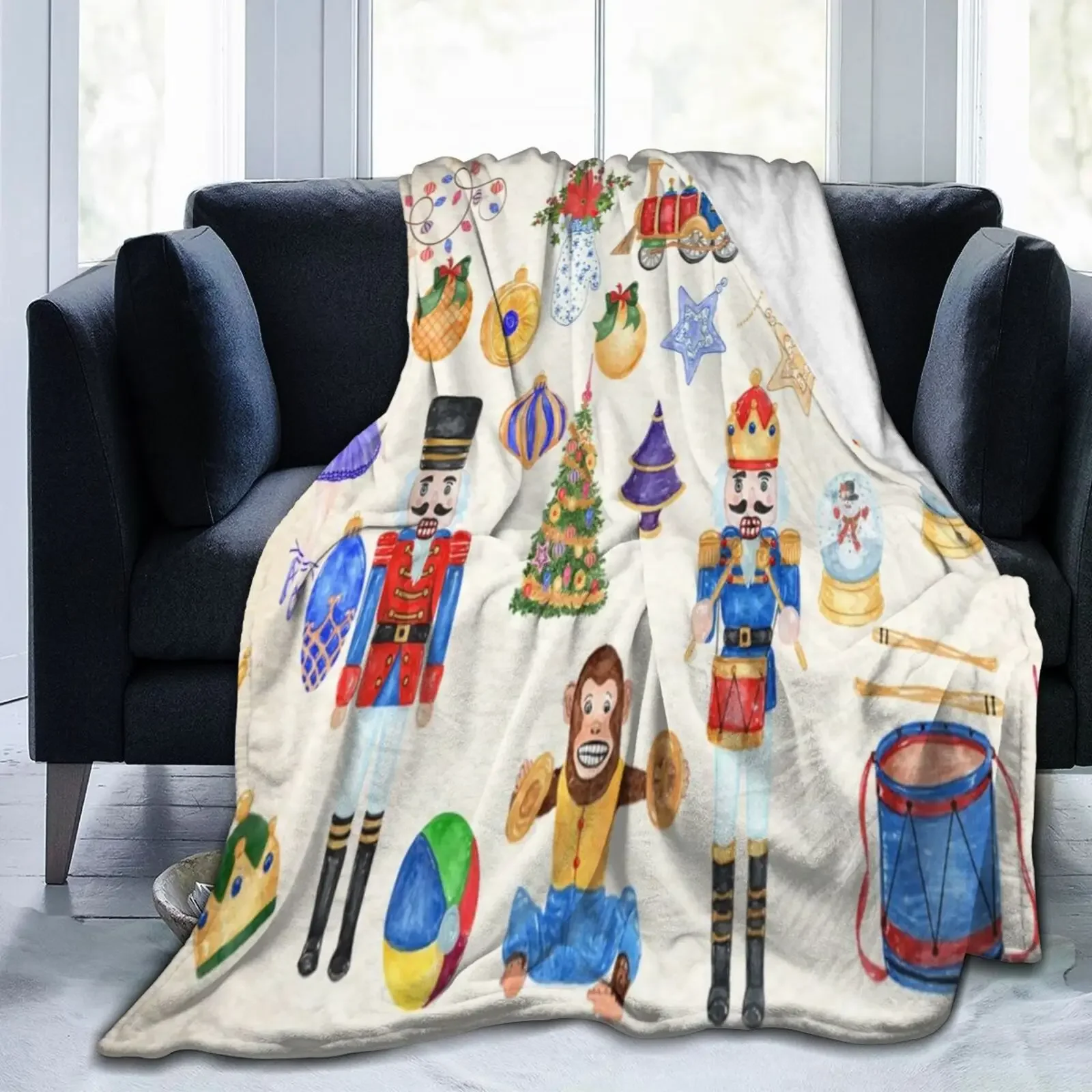 Blanket Nutcracker Christmas Tree Star Throw Blanket Ultra Soft Velvet Blanket Lightweight Bed Blanket Quilt Durable Home Decor