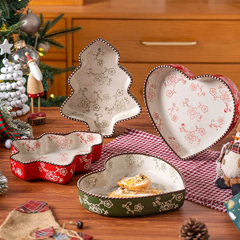 

Creative Ceramic Baking Dish Christmas Plate Pizza Deep Dish Pasta Salad Dessert Plate Under Glaze