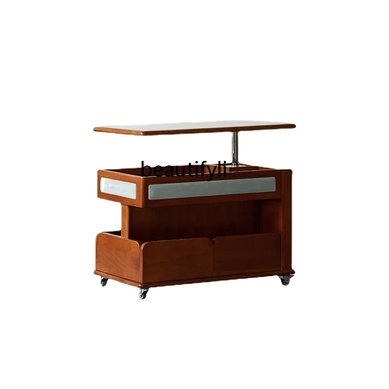 

Solid Wood Lifting Coffee Table Trolley Mobile Side Table Multifunctional Tea Table Sofa Side Cabinet Storage