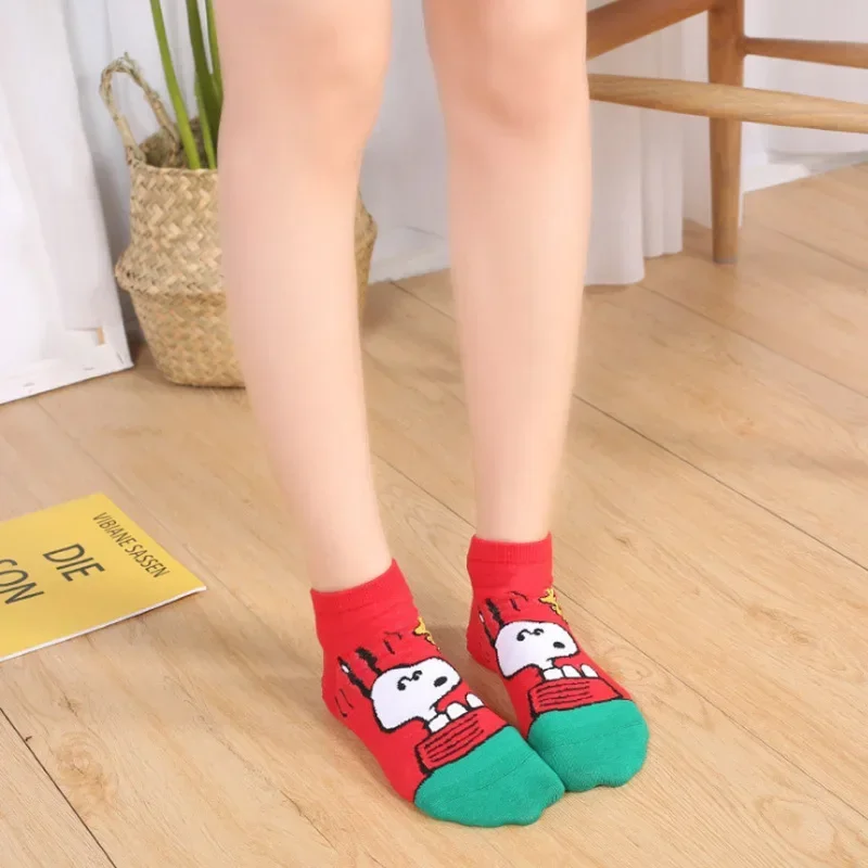 5Pairs Snoopy Women\'s Cotton Socks Cute PEANUTS Girls Ankle Sock Casual Breathable Invisible Socks Female Boat Stockings Gifts