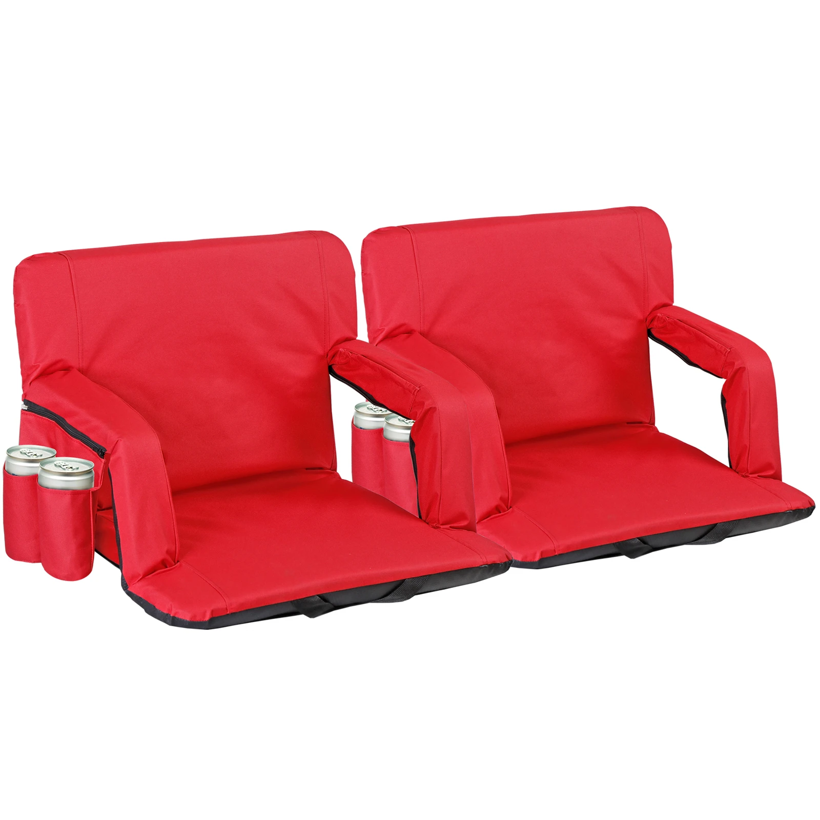2 PCS Wide Stadium Seat for Bleachers w/Back Support Reclining Stadium Chair Red
