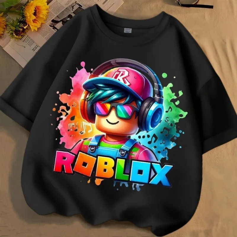 

Roblox Spring Solid Color Short Sleeve T‑Shirt for Boys and Girls Loose Crew Neck Casual Tee for Middle and Big Kids