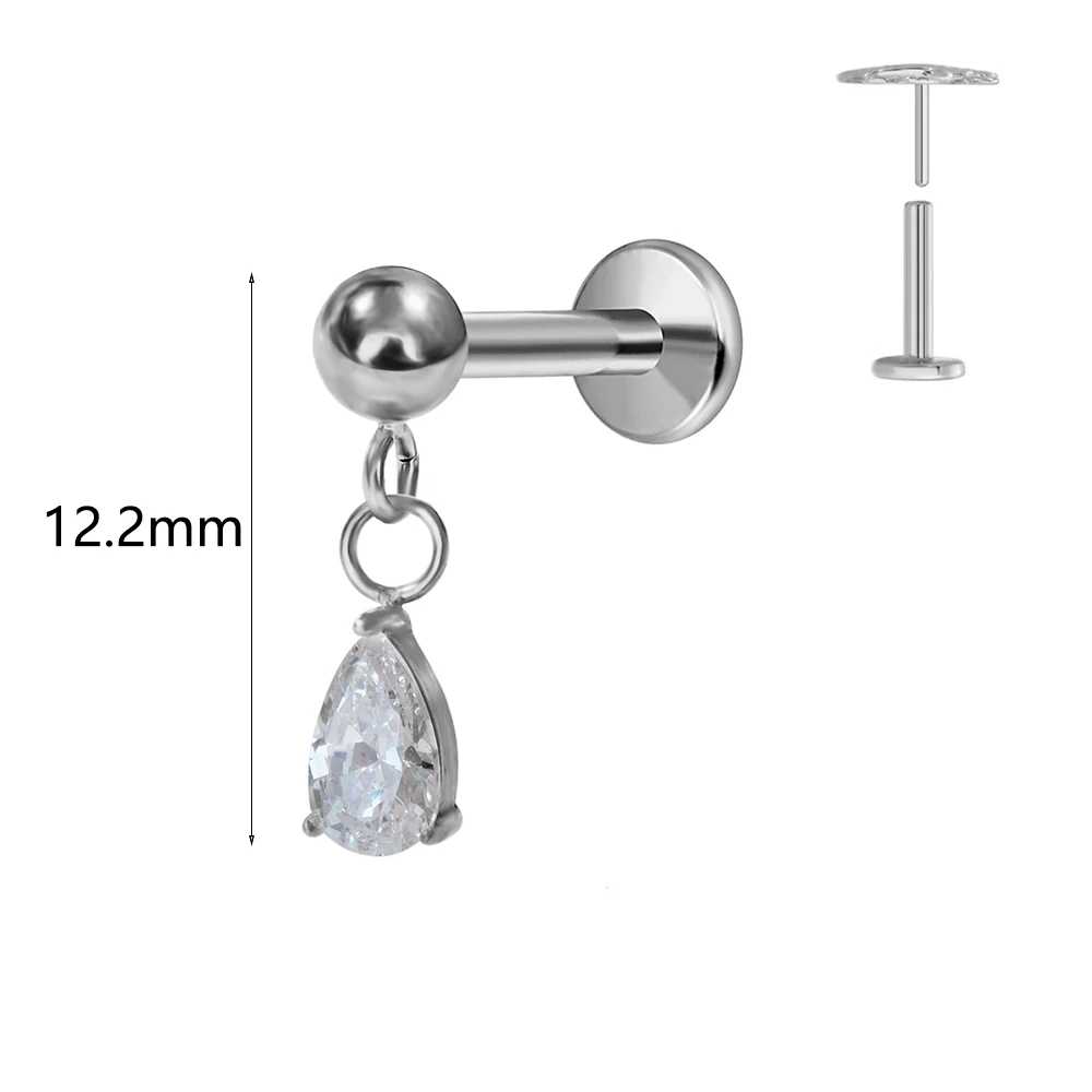 G23 Titanium Water Drop CZ Labret Piercing Earring Stud