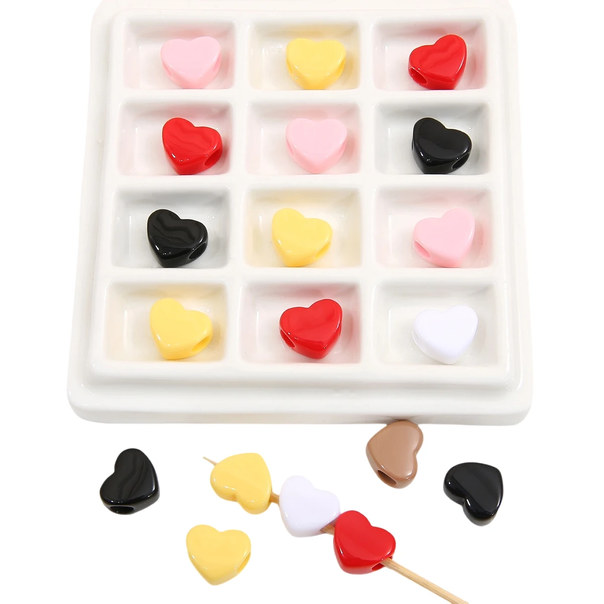 About30Pcs acrylic solid colored beads, large holes, heart shaped loose beads, handcrafted DIY for making couple bracelets, neck