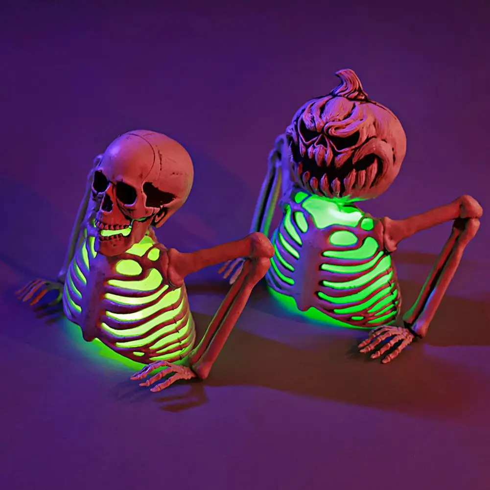 Halloween Skeleton Decoration with Green Light, Haunted House Yard Art Decor, Night Terror Halloween Prop for Halloween Party Ga