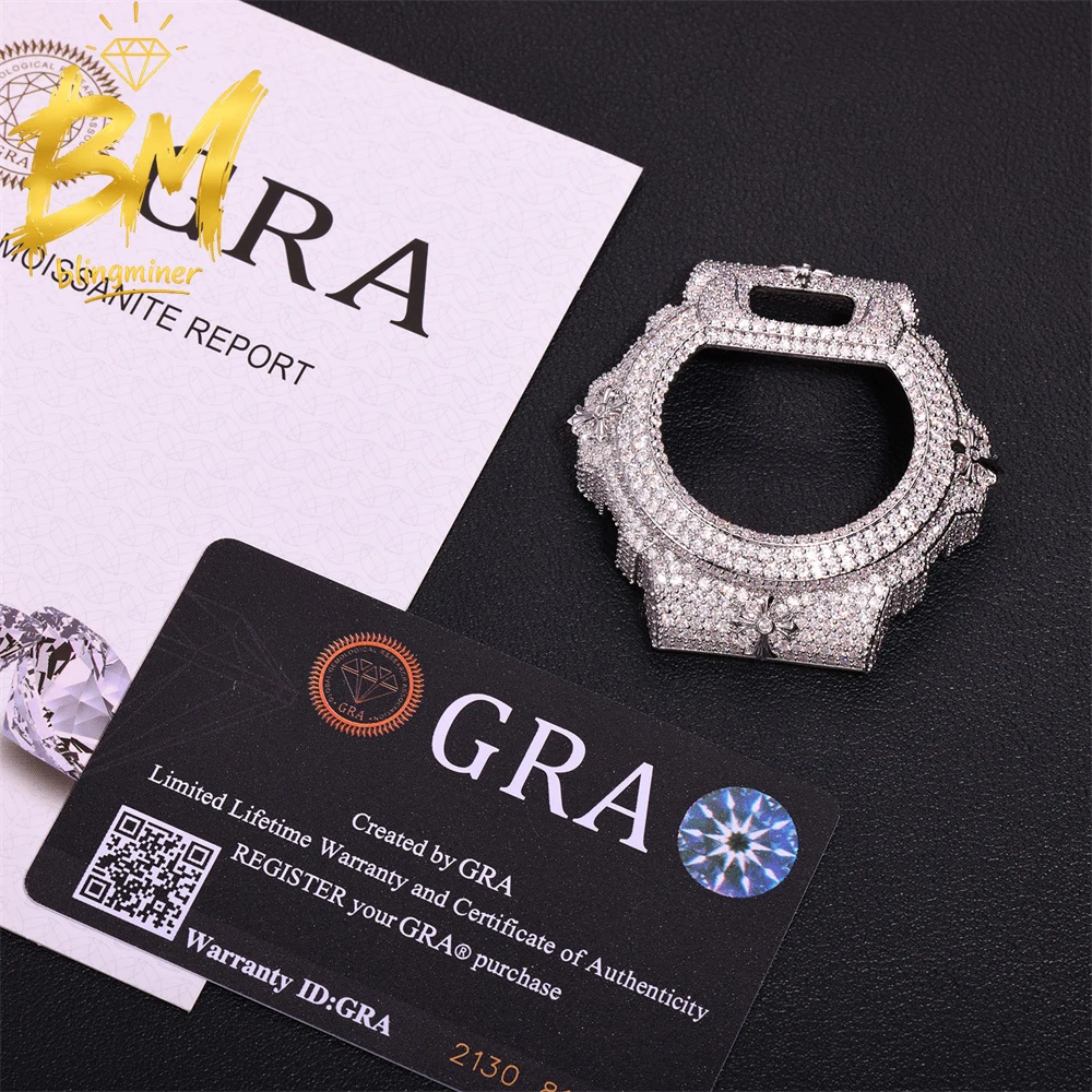 Blingminer CrossMoissanite Watch Case For CAS** DW6900RL-1AC Can Pass Diamonds Tester Brass With GRA Wrist Diamonds Case