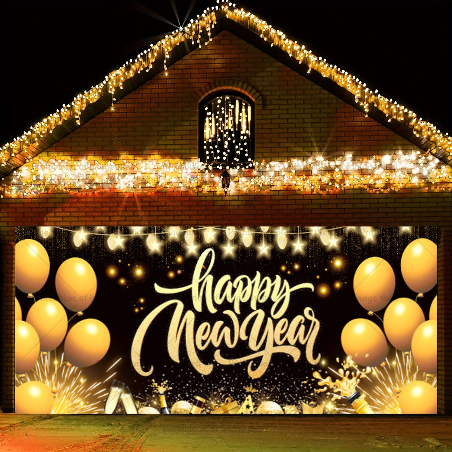 

Happy New Year 2025 Theme Photography Garage Background Celebration Banners Fireworks Balloons Wine Glasses Party Decor Gift