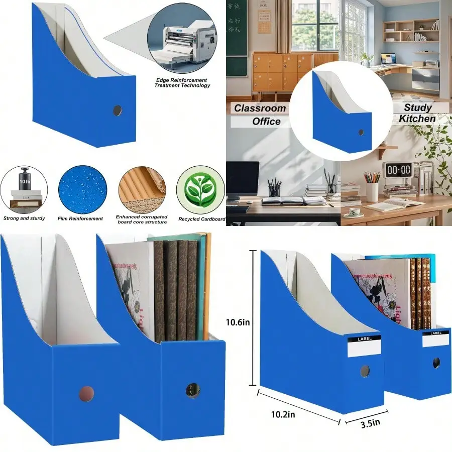 

2 Pack Cardboard Magazine File Holder For Desktop Blue Book Bins For Classroom Library Office Or Home Vertical Paper B