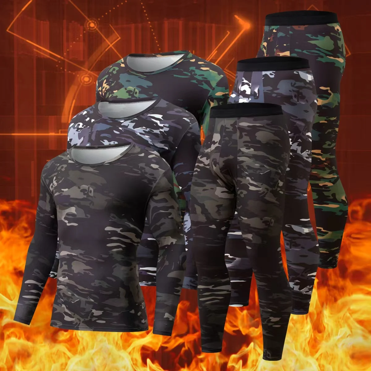2-piece Autumn/Winter Men's And Teenagers' Fashionable Camouflage Thermal Underwear Set Sports And Fitness Base Set Home Clothes