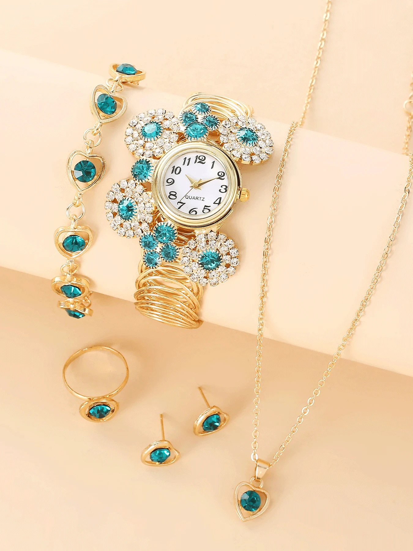 Jewelry Clasp Watches - 5Pcs Women Floral Bangle Watch Teal