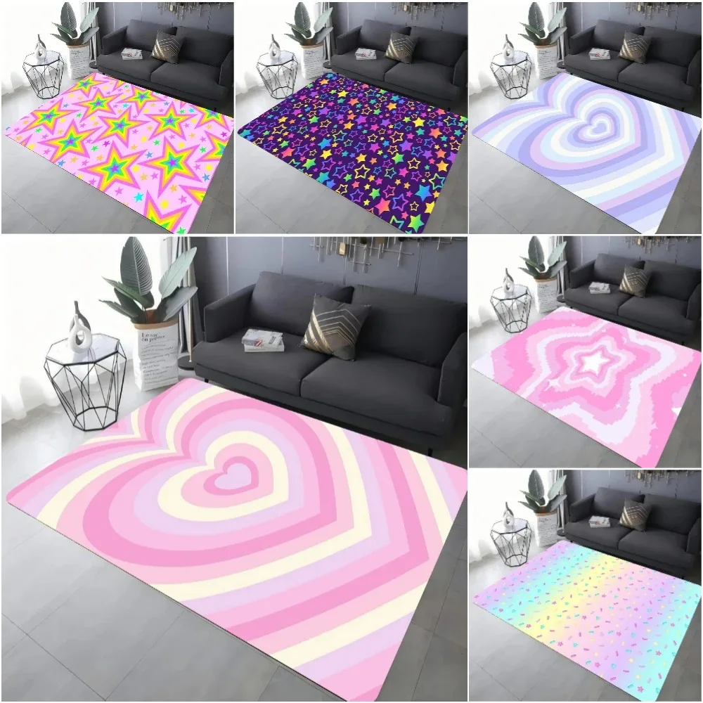 Modern Star Heart Print Rug For Living Room Sofa Bedroom Floor Non-Slip Cozy Home Decor Gift