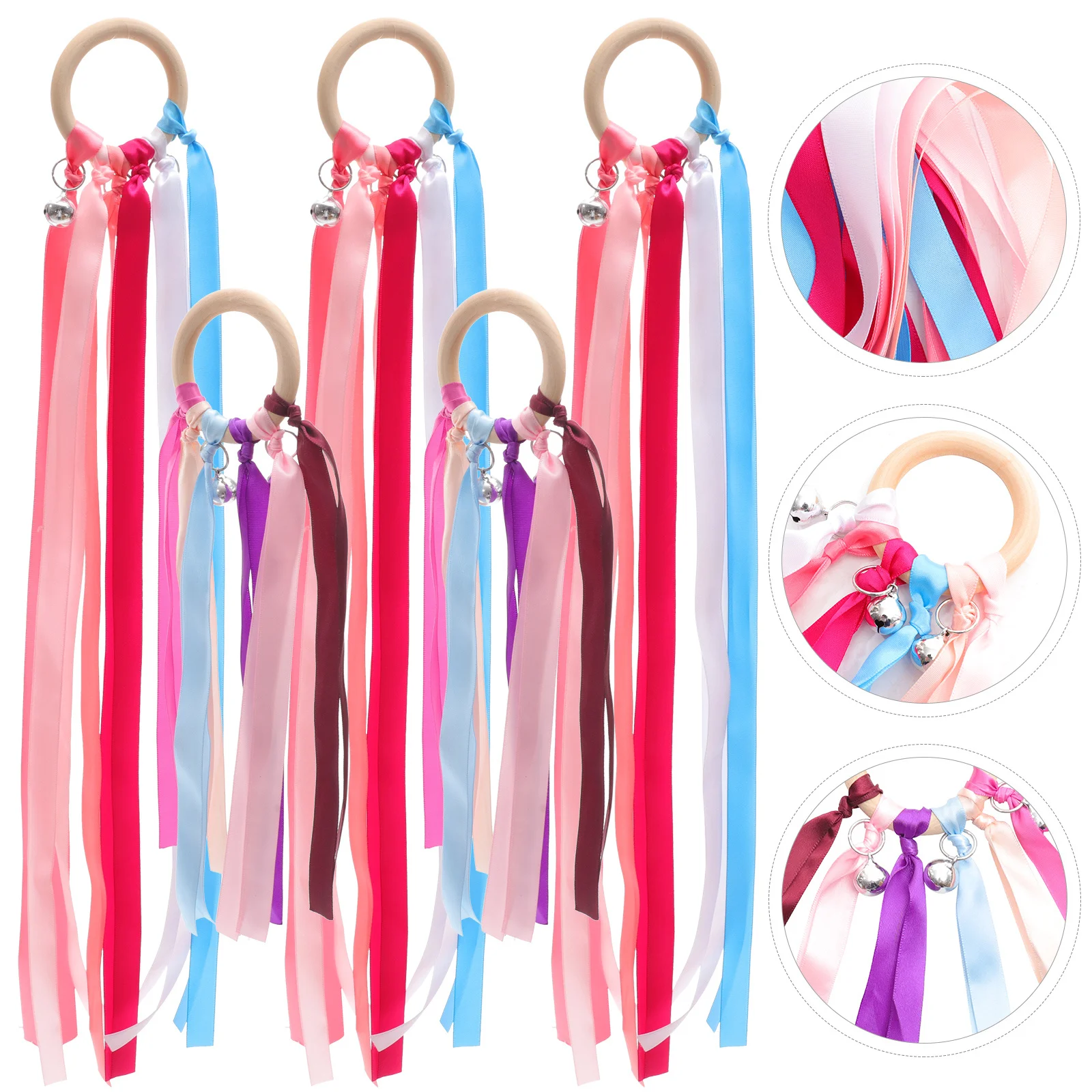 Rubans de danse pour bébé, 5 pièces, avec cloches, banderole à main pour enfants, cadeaux de fête, jouets métalliques