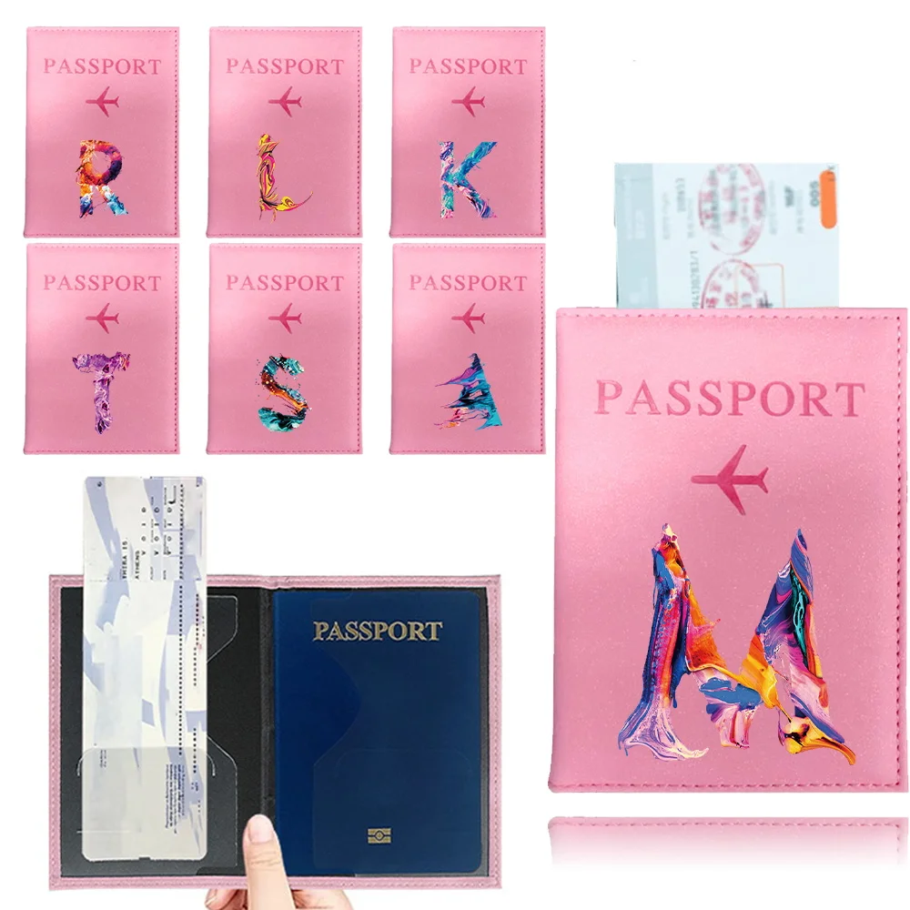 

Fashion Women Men Passport Cover Pu Leather Paint Lettern Style Travel ID Credit Card Passport Holder Pouch Travel Accessories