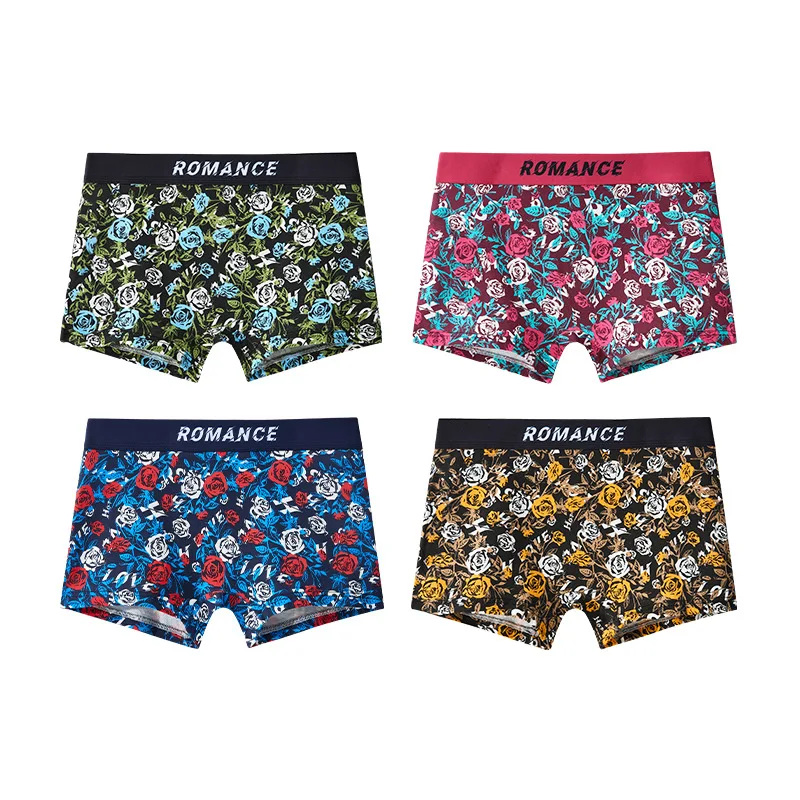 

Rose Printed Women Panties Ice Silk Boxers Sexy Lingerie Breathable Seamless Mid-Rise Boyshorts Ladies Retro Underpants Panty