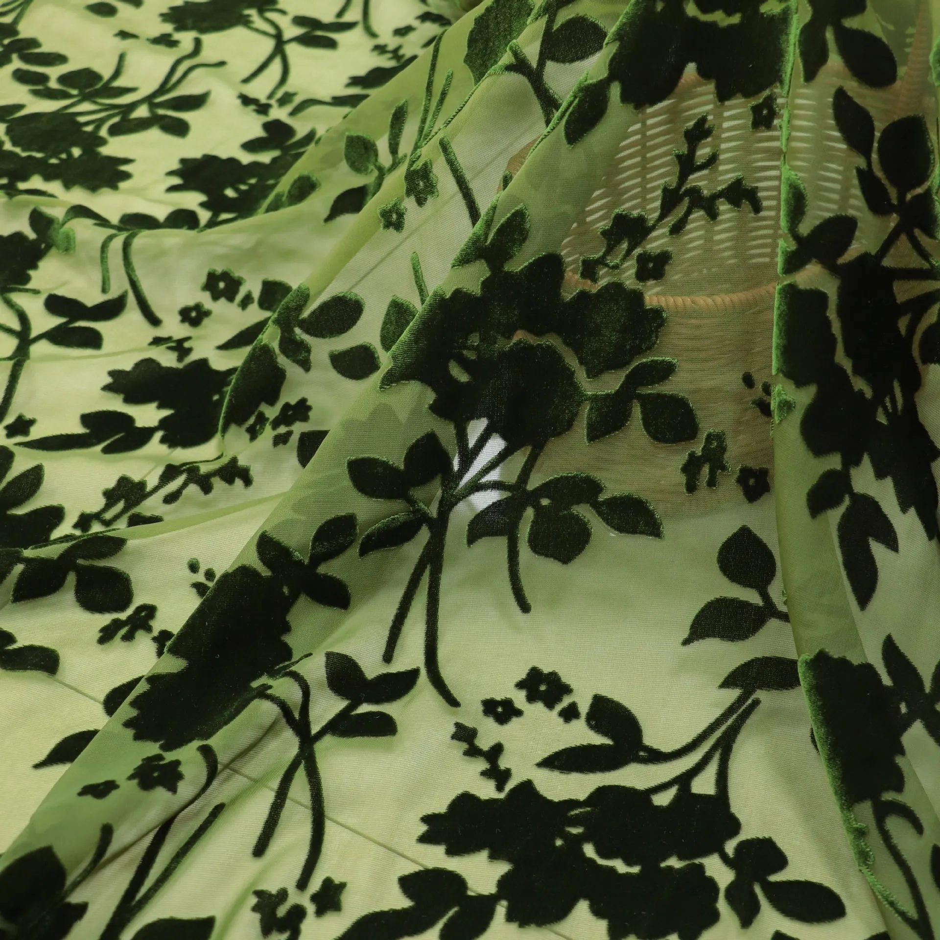 

1415 Woven silk velvet brocade sticky solid color burnt out scorch printed fabric for nightgowns, dresses, and cheongsam