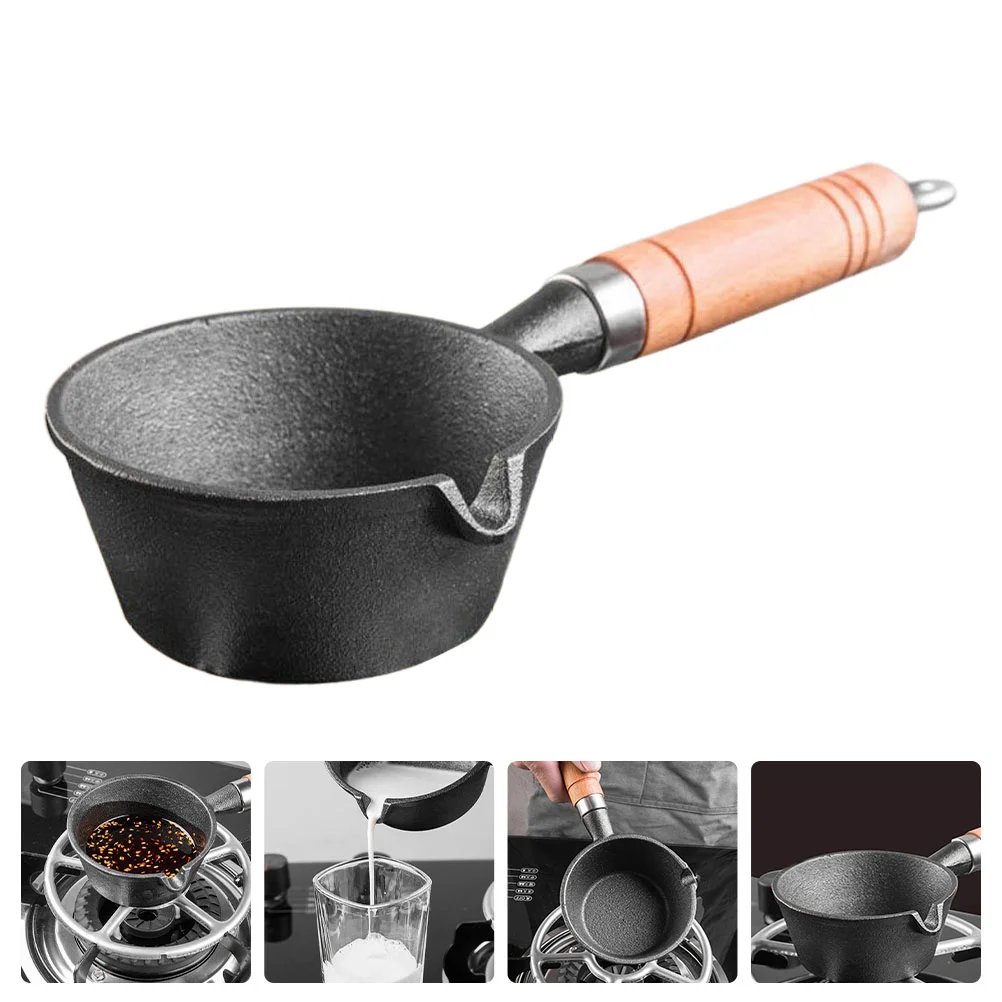 

Mini Hot Oil Pan Kitchen Butter Melting Iron Fryer Pot Wok with Wooden Handle Heating Fettuccine Pasta Egg Frying Pancake