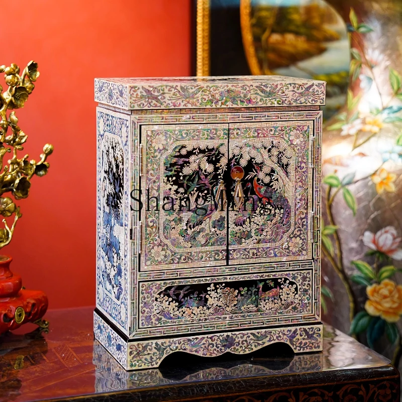 

ZYY household Chinese retro solid wood jewelry cabinet necklace earrings storage storage locker