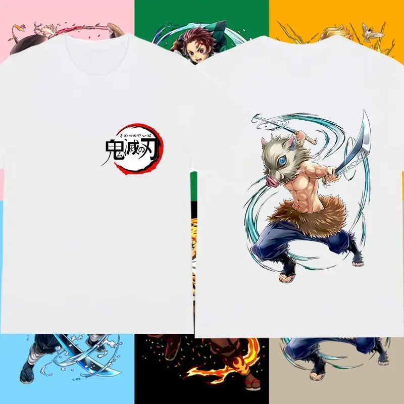

New Spring and Summer Demon Slayer Loose T-shirt Tanjiro Pure Cotton Short-sleeved Male and Female Students Summer Tops Trend