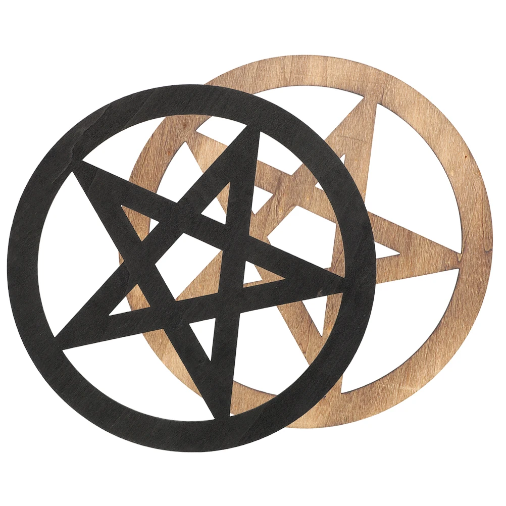 2pcs Wooden Altar Decor Retro Style Carved Pentacle Ornament Pentacle Cup Coaster Wooden Altar Tiles Desktop Decoration