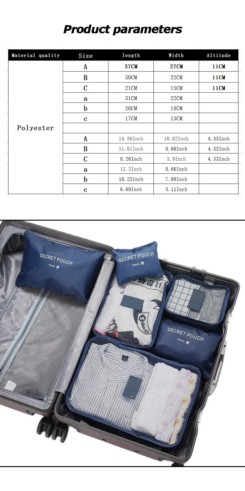 6-teiliges Aufbewahrungsbeutel-Set für Reisekleidung – tragbarer Gepäck-Organizer, Koffer, Packwürfel mit Schuhbeutel – Detail 11