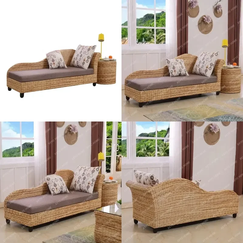 for A13 Real Rattan Chaise Longue Beauty Bed Sofa for Sunshine Study Living Room Country Style Simple Three-Person