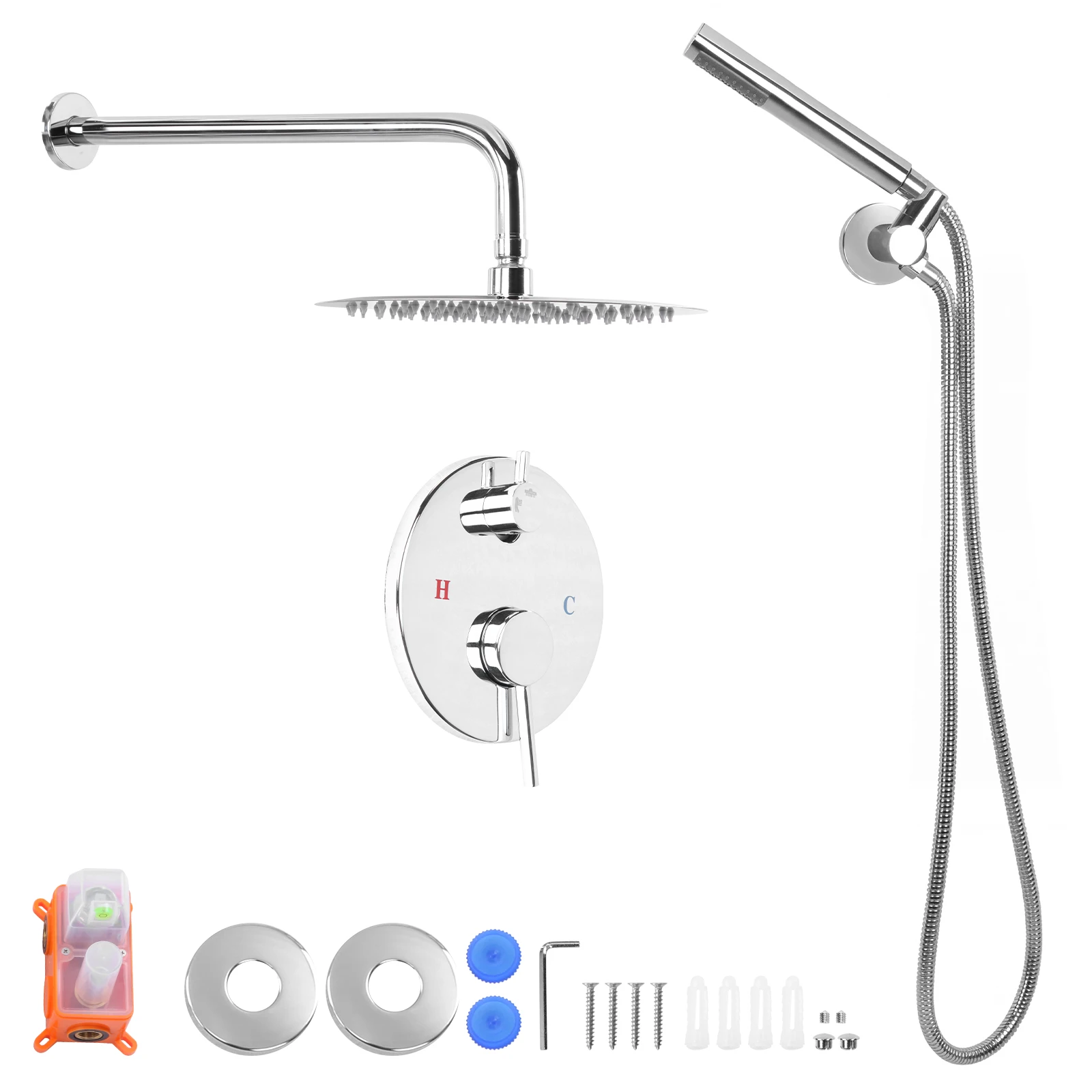 

Rainfall Shower Faucet Set with 10 Inch Showerhead Rain Shower Head and Handle Set with Rough-in Valve for Home Hotel Hard Water