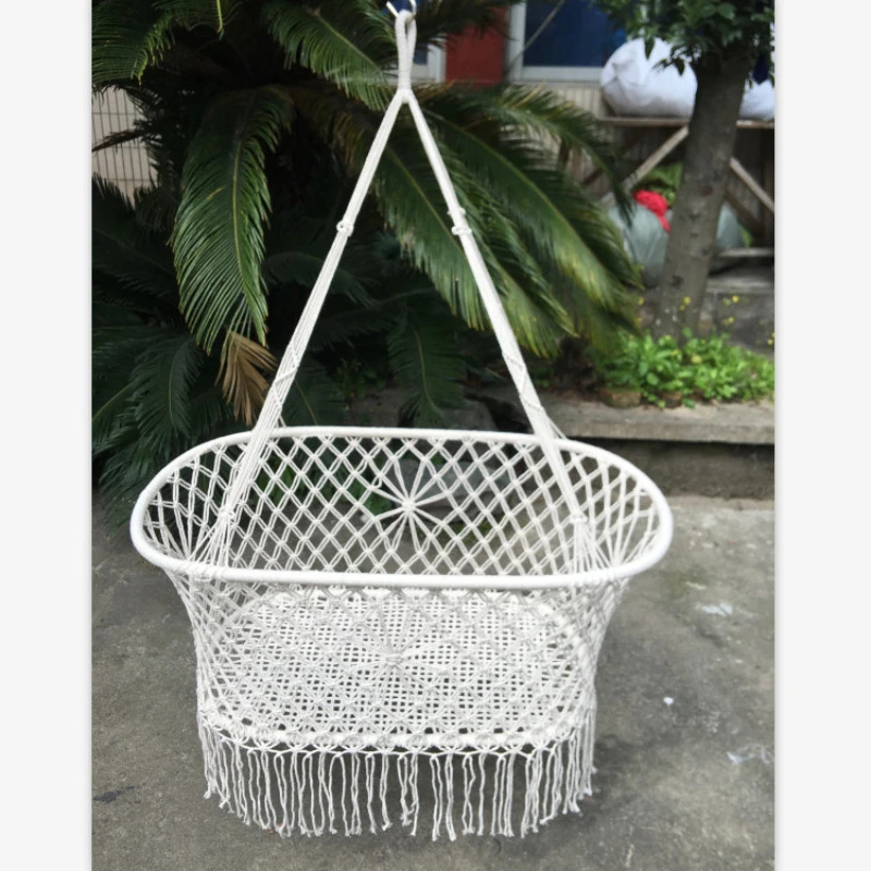 ins Nordic style hollow mesh cotton rope woven baby hanging basket outdoor hanging chair