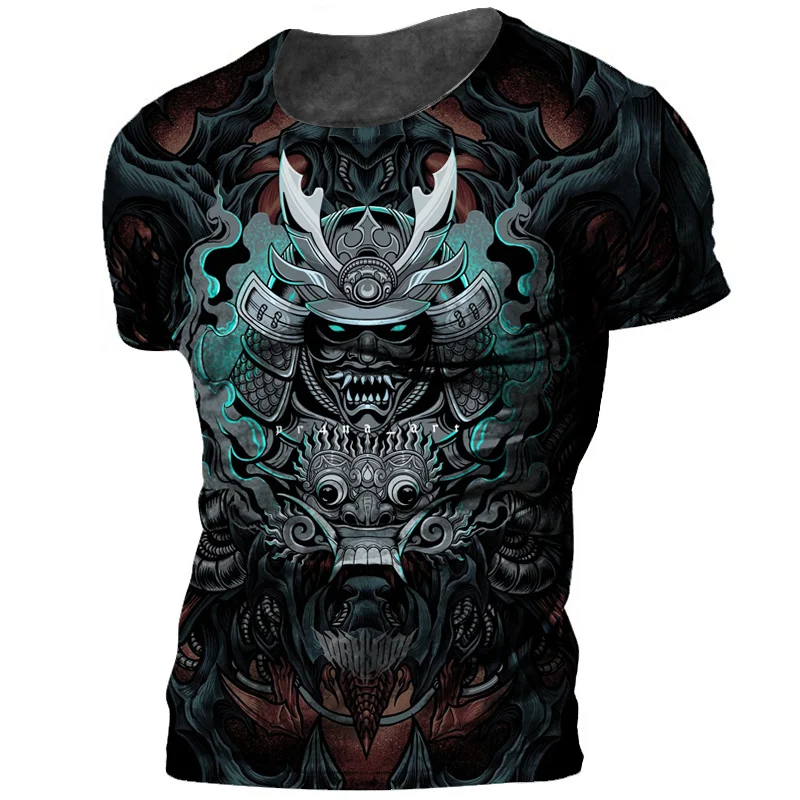 Summer Japanese samurai Printed Men T-shirts New Fashion Casual Retro Tees Bushido Pattern Trend Round Neck Streetwear Tops