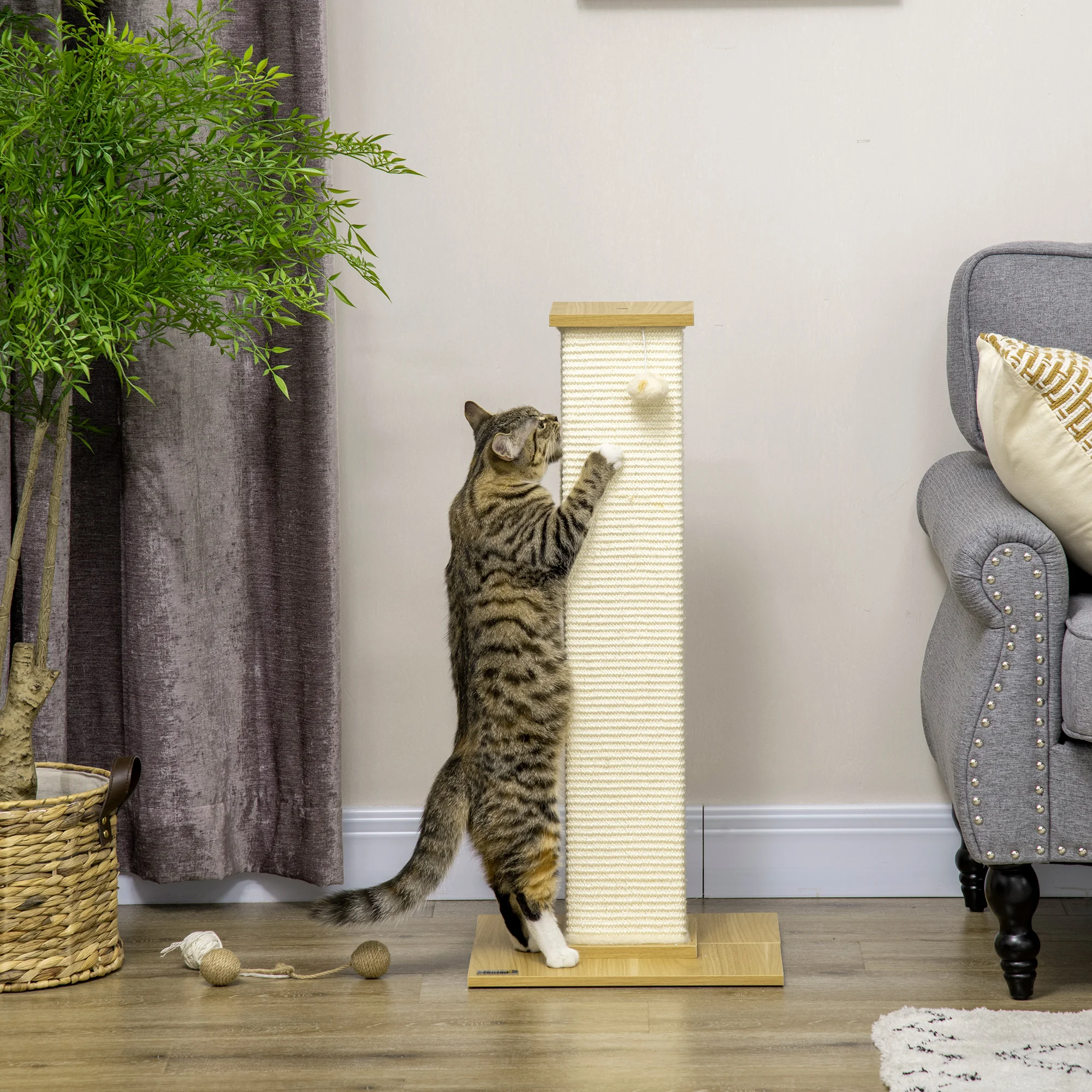 PawHut 80cm Sisal Rope Scratching Post, Cat Scratching Post - White