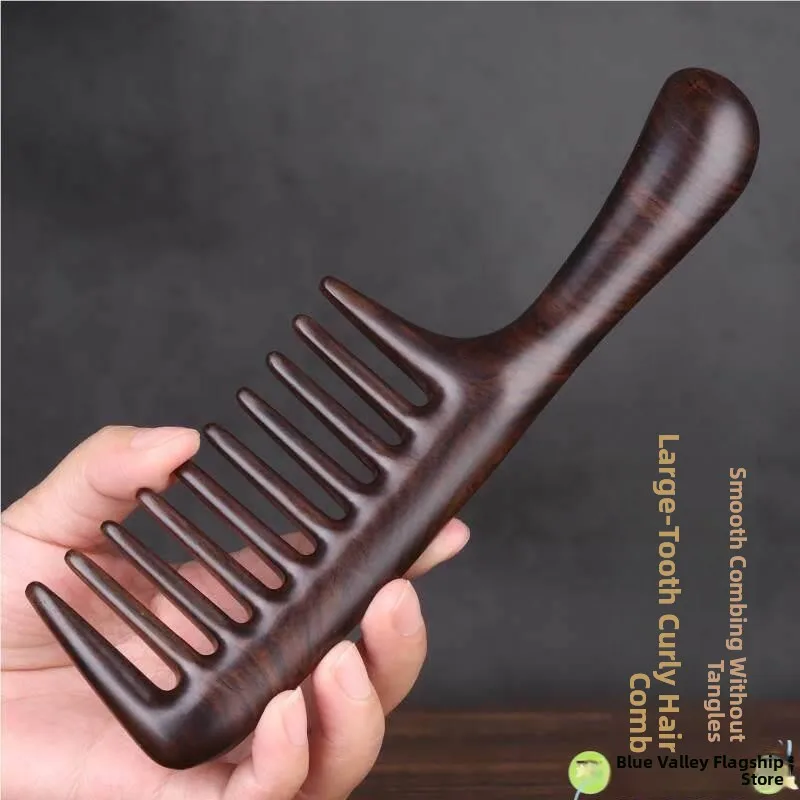 

Thickened Wide Tooth Comb Wooden Handle Hair Brush for Family Use Long Hair Massage Comb for Curling And Perming Hair