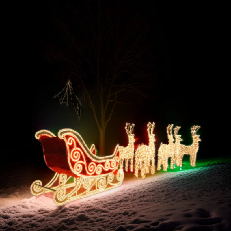 

Custom. Outdoor Motif Acrylic Reindeer Sleigh Light