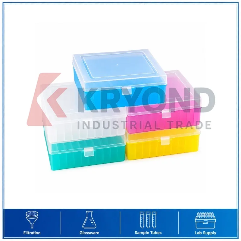 Plastic Freezing Storage Box 1.8mL 2mL 100 Wells Attached Lid PP Material Multi Color Laboratory Cryovial Container Research Set
