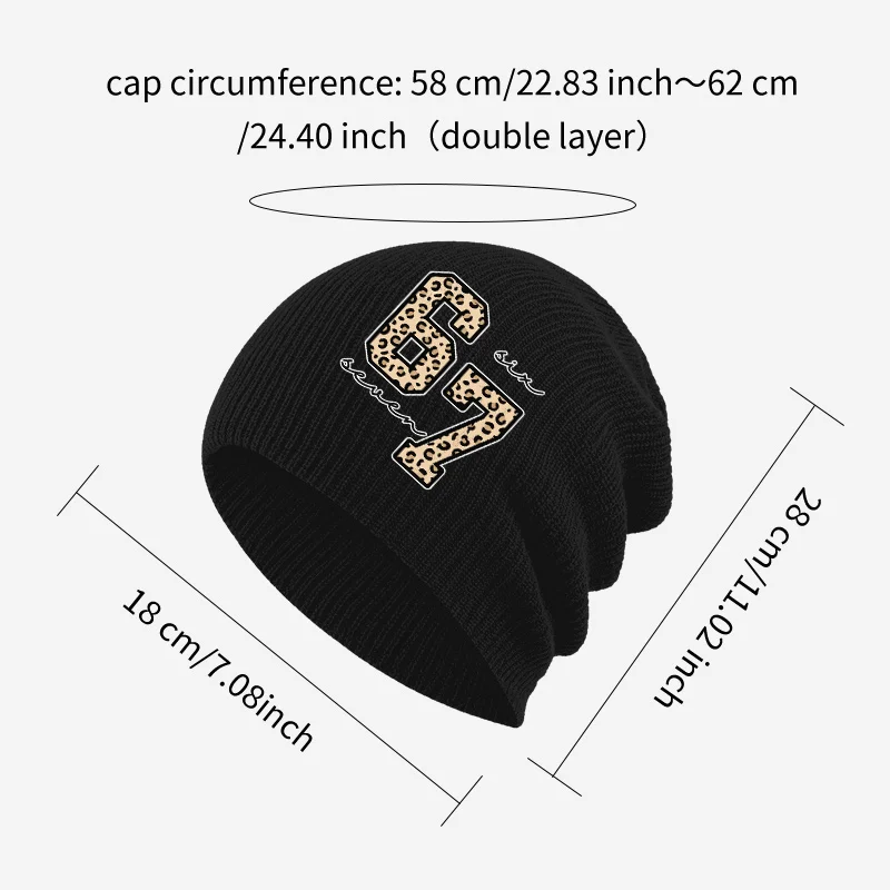 Popular Chic Slouchy Beanie, Leopard Number 67 Graphic Print, For Daily Going‑out, New Year & Holiday Friend Reunion