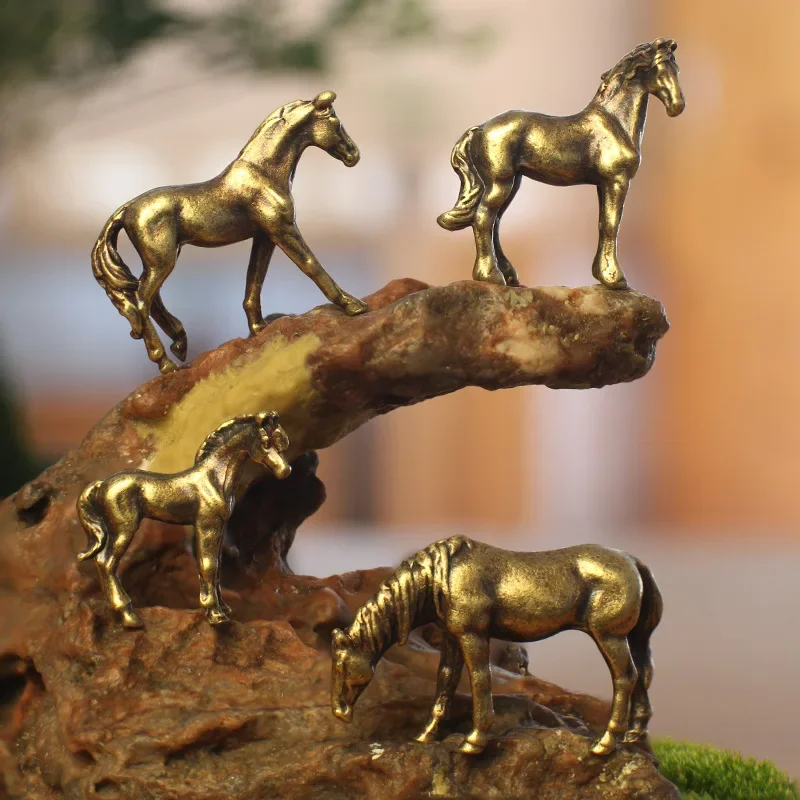 

Copper alloy horse moss flower pot and fish tank micro landscape ornaments animal mini bonsai landscaping decoration