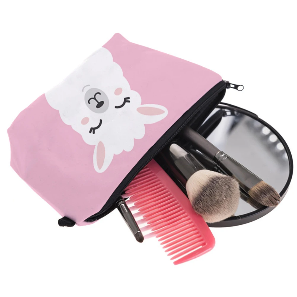 

1pc Women Bag Makeup Pouch With Zipper Printed Large Capacity Travel Storage Bag For Girls Ladies (Pink Alpaca Design)