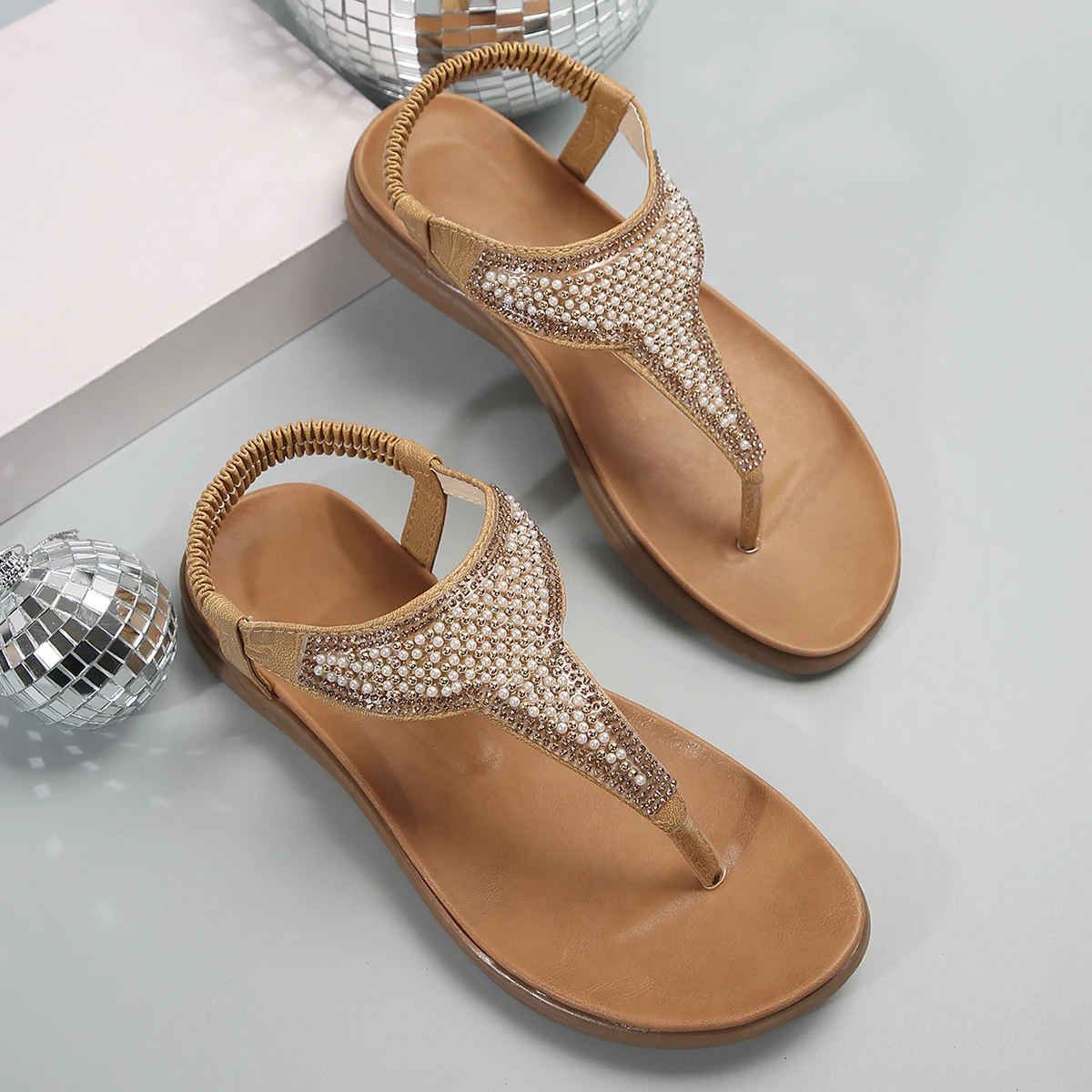 Böhmische Perlen Sandalen Frauen Sommer Strand Mode Kristall Clip Zehen Sandal ias Mujer weiche Sohle flache Absätze Flip Flops Schuhe Frau