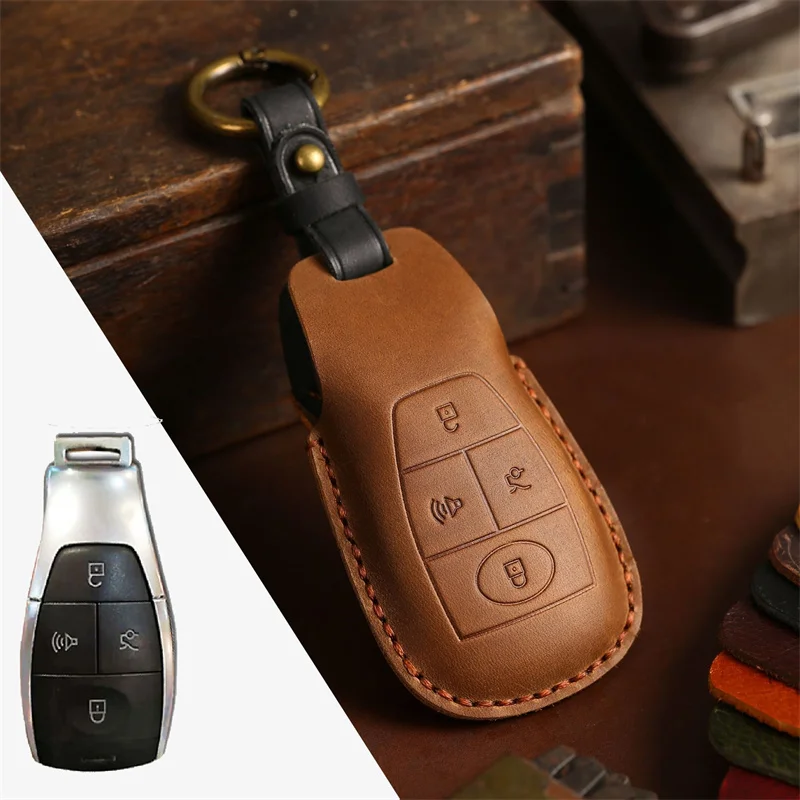 Crazy Horse Leather Car Key Cover Case Keyring Bag for BAIC X7 BJ40 Senova D50 D70 X55 X65 EU5 EU7 Fob Protector Keychain Holder