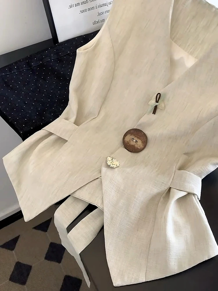 Américain rétro v-ne coupe ajustée taille cintrée ceinturée gilet ex été Faion mince décontracté oulder haut femmes Svel