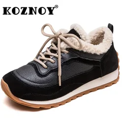 Koznoy 2cm Cow Suede Genuine Leather Shoes Chunky Sneakers Spring Autumn Winter Plush Ethnic Platform Wedge Ladies Flats Women