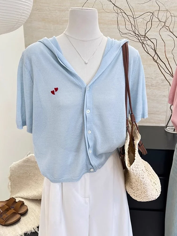 Diseño Sensation Slim Fit ort Sve Cárdigan de punto de seda de hielo con sombrero verano fino Sle Base versátil irt Top de mujer