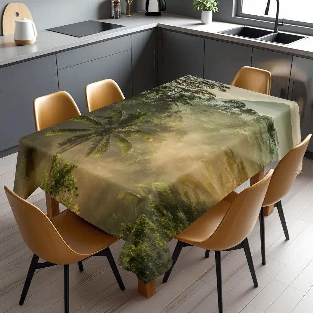 Tropical Jungle Landscape Tablecloth Waterproof Spillproof Dining Table Cover for Home Decor