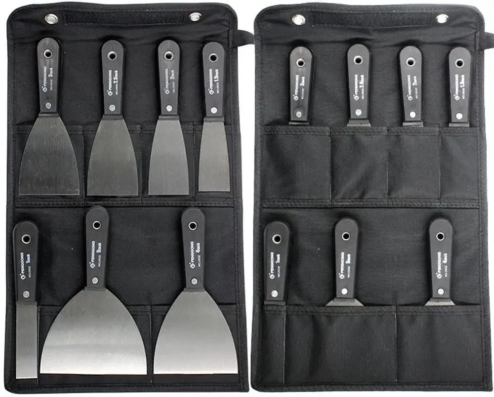 

7PCS Carbon Steel Putty Knives Set Flex Drywall Knife Paint Scraper Kit 7 Sizes Soft Grip Handle Canvas Storage Bag Included