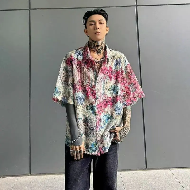 

Colorful Butterfly Printed New Summer Shirts Men Handsome Short Sleeve High Street Casual Blusas Male Clothes Hiphop Couple 2025